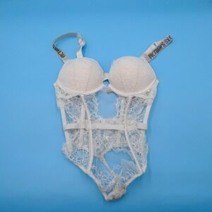 Victorias Secret XS Coconut White Bombshell Shine Strap Lace Bombshell Teddy VS